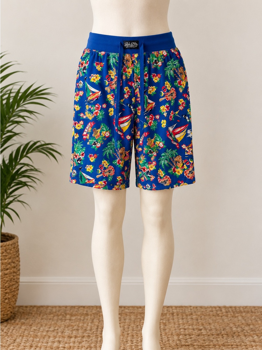 Polo Ralph Lauren Blue Hawaiian Tropical Polo Bear Sleep Shorts Size Small